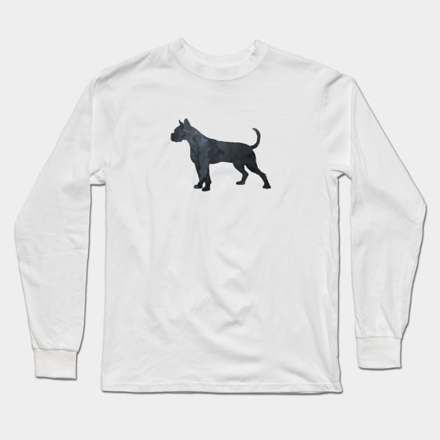 Boxer Dog Black Silhouette Art Long Sleeve T-Shirt by BittenByErmines